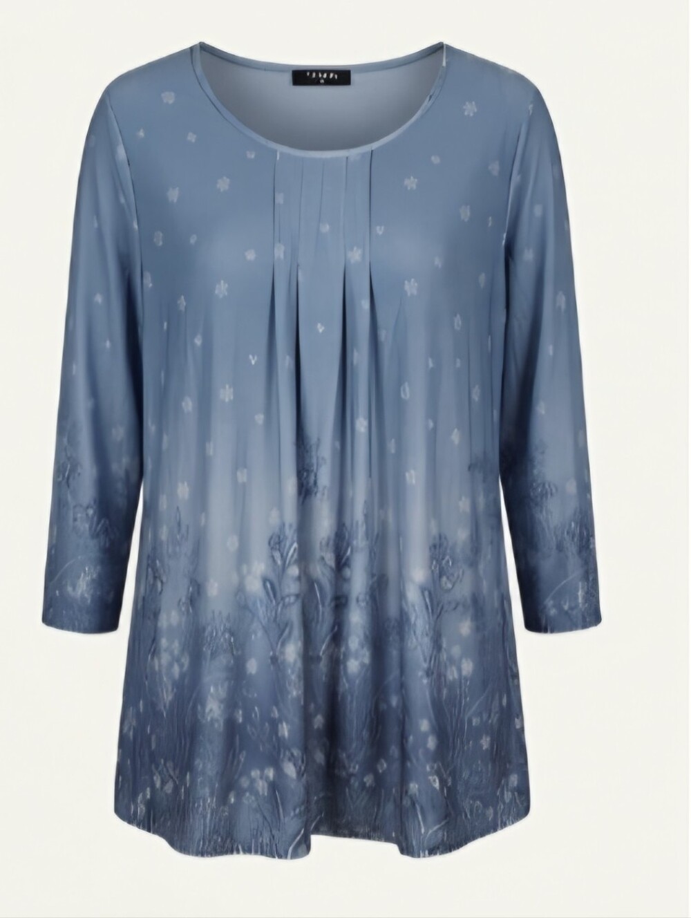 Blue Floral Pleated Scoop Neck Tunic